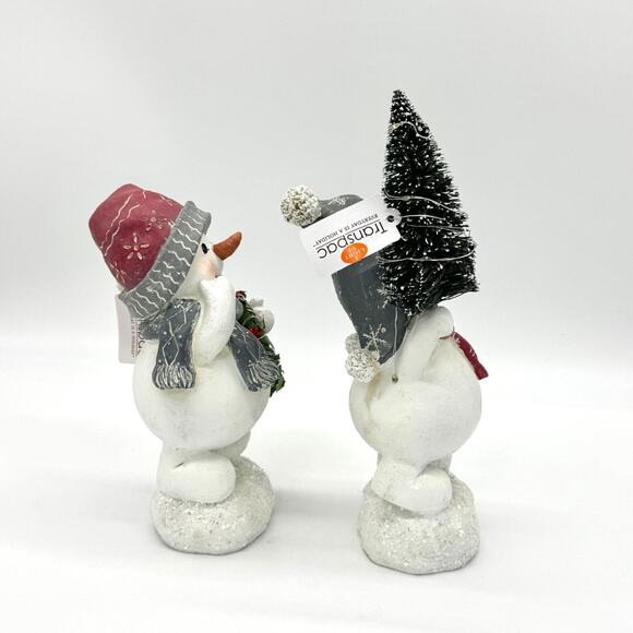 Set of 2 Light Up Snowmen w/ Wreath & Bottle Brush Christmas Tree Snowman - Picture 3 of 10